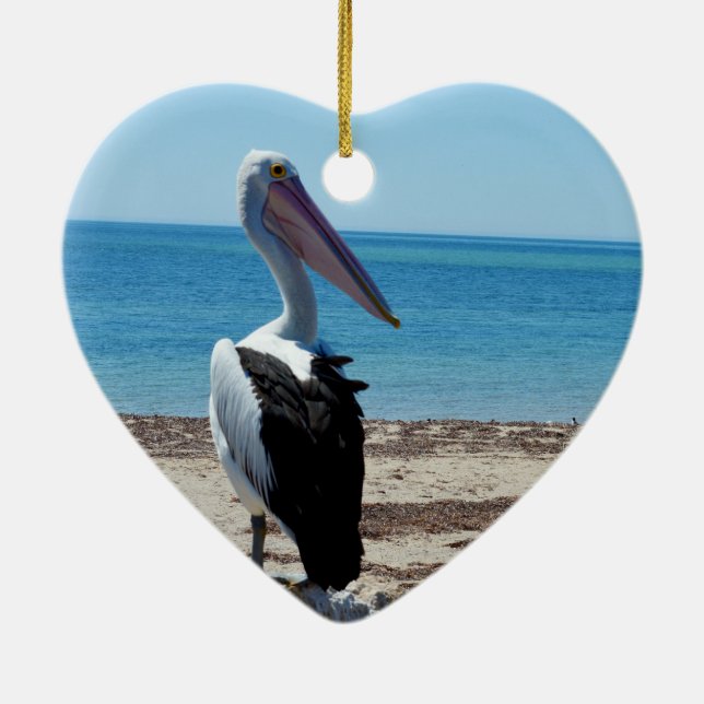 Pelican på Beach Sten, Julgransprydnad Keramik (Baksidan)
