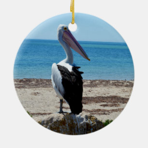 Pelican på Beach Sten, Julgransprydnad Keramik