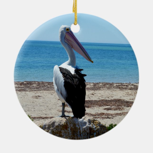 Pelican på Beach Sten, Julgransprydnad Keramik (Baksidan)