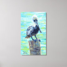 "Pelican på en polering"-galleriet Wrapped Canvas 