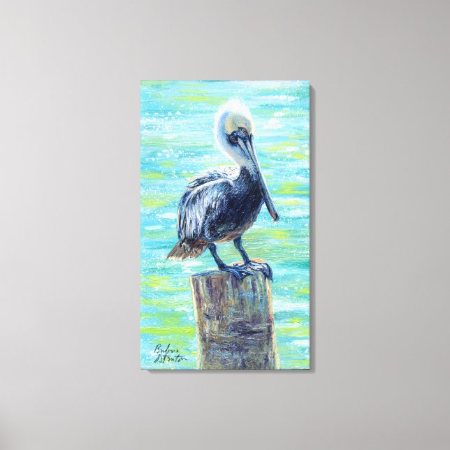 "Pelican på en polering"-galleriet Wrapped Canvas  (Framsida)