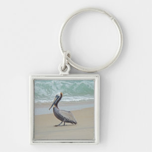 Pelican på Outer Banker OBX NC Fyrkantig Silverfärgad Nyckelring