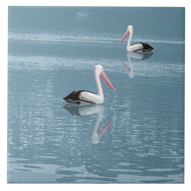 Pelican par Paddling på Lugn Blue Vatten Kakelplatta (Framsidan)