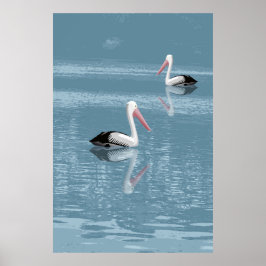 Pelican par Paddling på Lugn Blue Vatten Poster