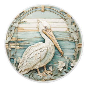 Pelican Sea Bird Art nouveau Faux R Relief Mint Knopp