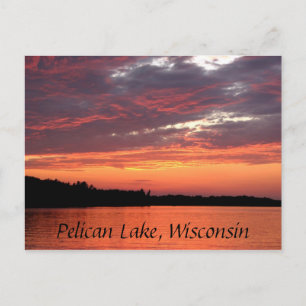 Pelican Sjö Sunset, Wisconsin Vykort