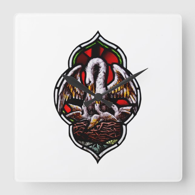 Pelican som kristen symbol fyrkantig klocka (Framsida)