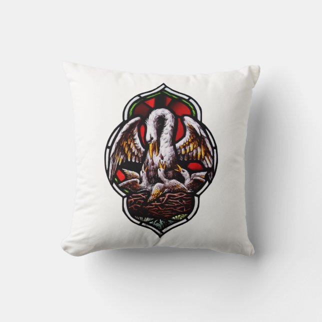 Pelican som kristen symbol kudde (Framsida)