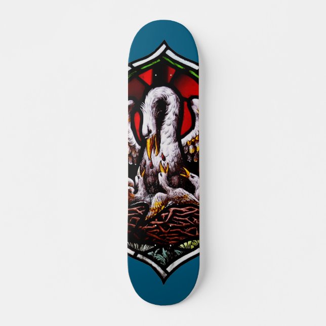 Pelican som kristen symbol mini skateboard bräda 18,5 cm (Framsida)