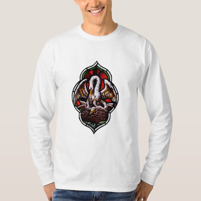Pelican som kristen symbol t shirt (Framsida)