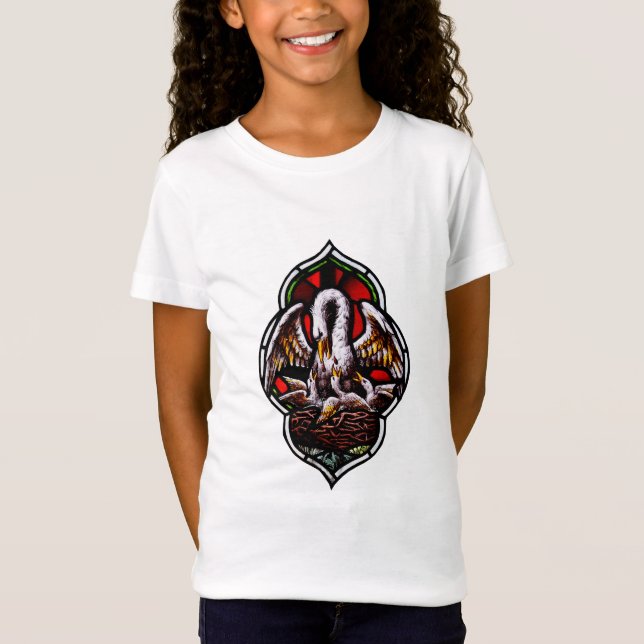 Pelican som kristen symbol t shirt (Framsida)