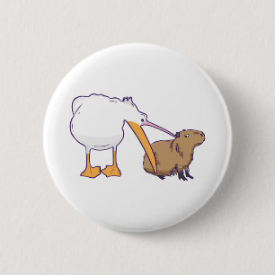 Pelican Tries till Eat Capybara Funny Cute Kawaii Knapp