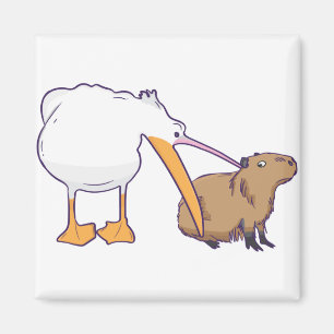 Pelican Tries till Eat Capybara Funny Cute Kawaii Magnet