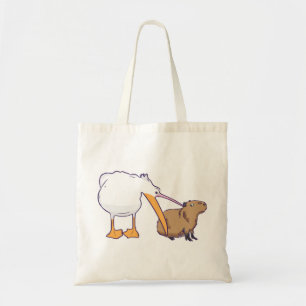 Pelican Tries till Eat Capybara Funny Cute Kawaii Tygkasse