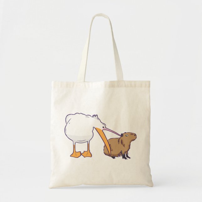 Pelican Tries till Eat Capybara Funny Cute Kawaii Tygkasse (Framsidan)