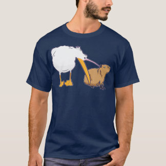 Pelican Tries to Eat Capybara Funny Cute Kawaii T Shirt