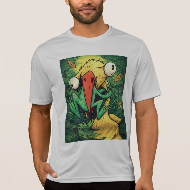 Pelican vs Frog Swamp Never Give Up Funny T-Shirt (Framsida)