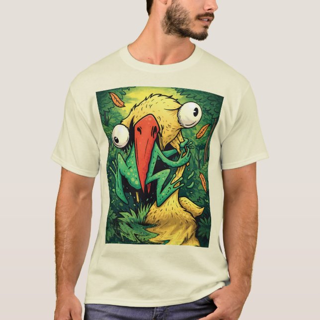 Pelican vs Frog Swamp Never Give Up Funny T-Shirt (Framsida)