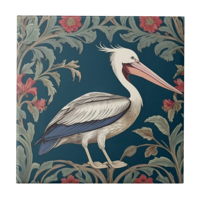 Pelican William Morris stil Höger Sea Bird Kakelplatta (Framsidan)