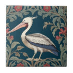 Pelican William Morris stil Lämnat havsfåglar i ha Kakelplatta<br><div class="desc">"classy Classic art nouveau",  "sage grönt pelican bird",  "hawaiian sea marine animals",  "william morris ceramic tile",  "blue water vatten life",  "sea mörk marinröd",  "lämnat vintage life",  "nautical wildlife vild animal",  "white blommigt blommanical",  "traditionell strand kusten antique"</div>