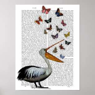Pelikan & Butterflies Poster