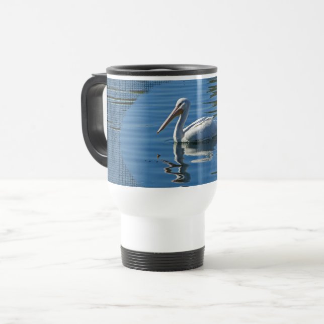 Pelikan Flytande Lugn Blue Vatten Large Vild Bird Resemugg (Framsida vänster)