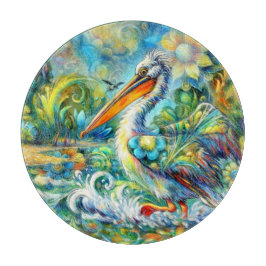 Pelikan i Wonderland Blommigt Grönt Blue Gult