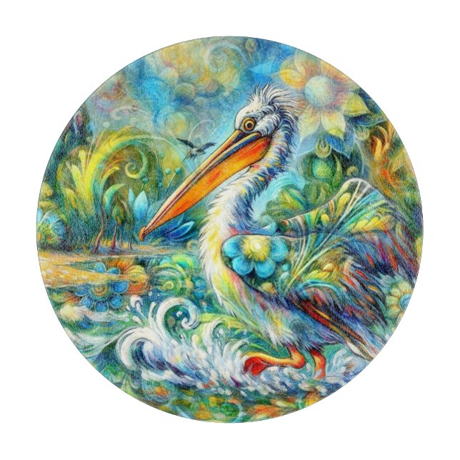 Pelikan i Wonderland Blommigt Grönt Blue Gult (Framsidan)