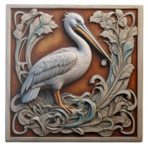 Pelikan - keramiskt plattan Art nouveau