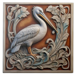 Pelikan - keramiskt plattan Art nouveau Kakelplatta