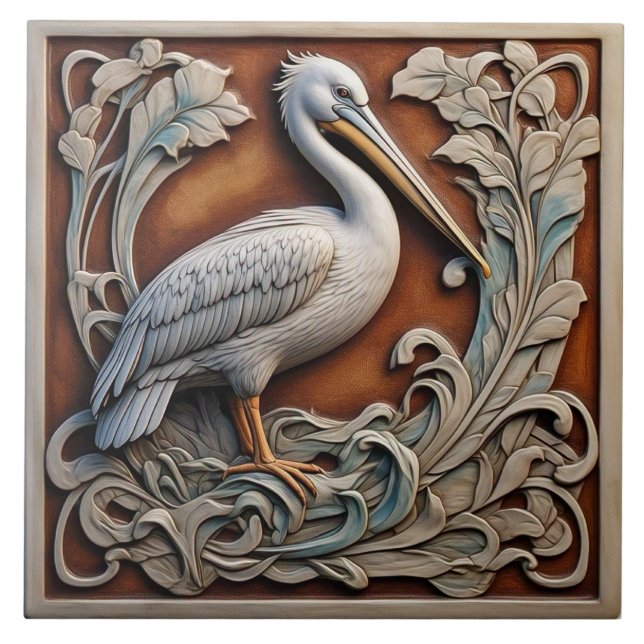 Pelikan - keramiskt plattan Art nouveau Kakelplatta (Framsidan)