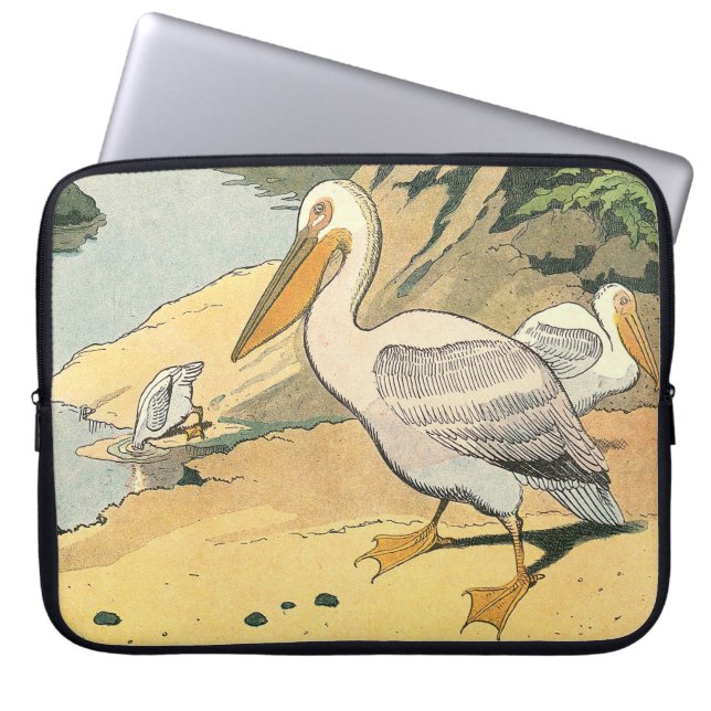 Pelikan på stranden laptop sleeve (Framsidan)