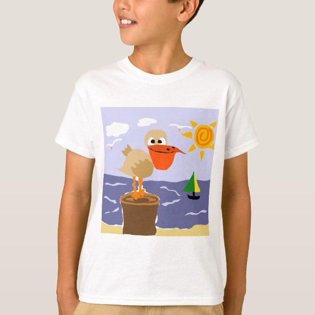 Pelikan på strandkonsten t shirt (Framsida)