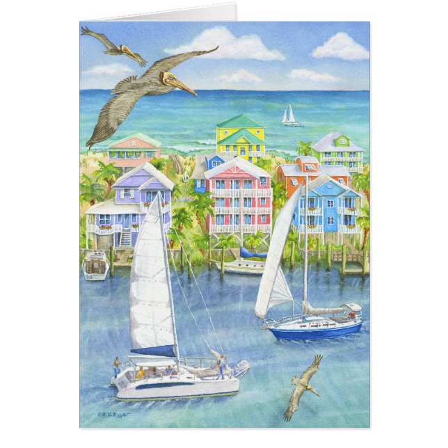 Pelikan pekar av beskådar hälsningskort (Framsidan)