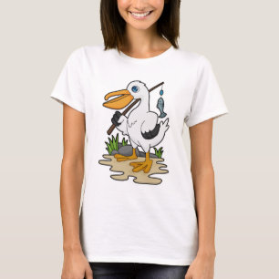 Pelikan som Fisher med fiskstav och fisk T Shirt