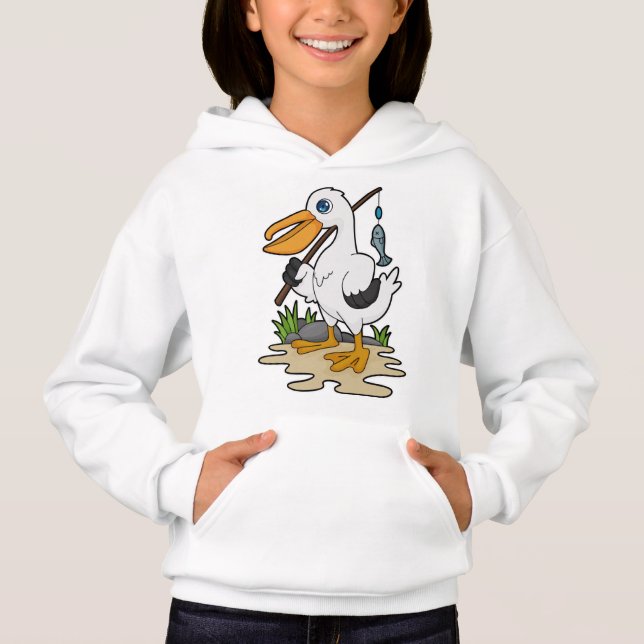 Pelikan som Fisher med fiskstav och fisk T Shirt (Framsida)