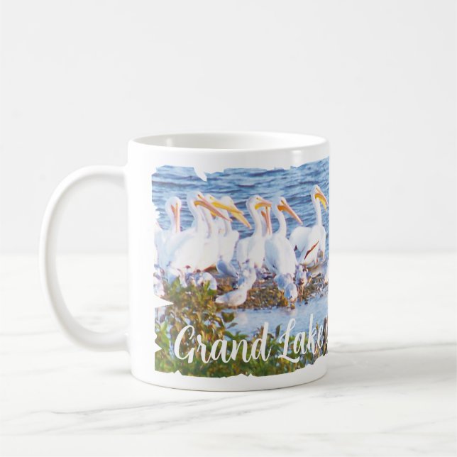 pelikaner bland måsar kaffemugg (Vänster)