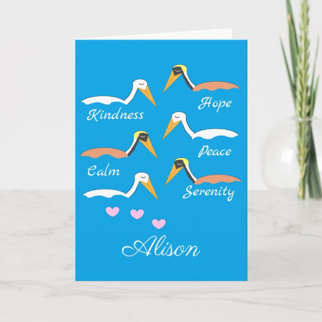 Pelikaner i Meditation: Blå grönt Kort (Framsida)