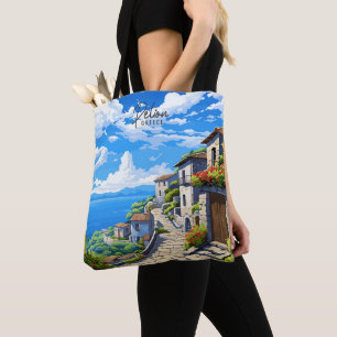 Pelion Greece Vintage Art Travel Illustration Tygkasse