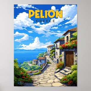 Pelion Greece vintage resor illustration Poster
