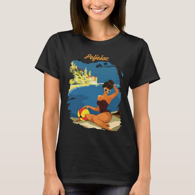 Peljesac Kroatien Strand Sol Blå Resa T Shirt (Framsida)