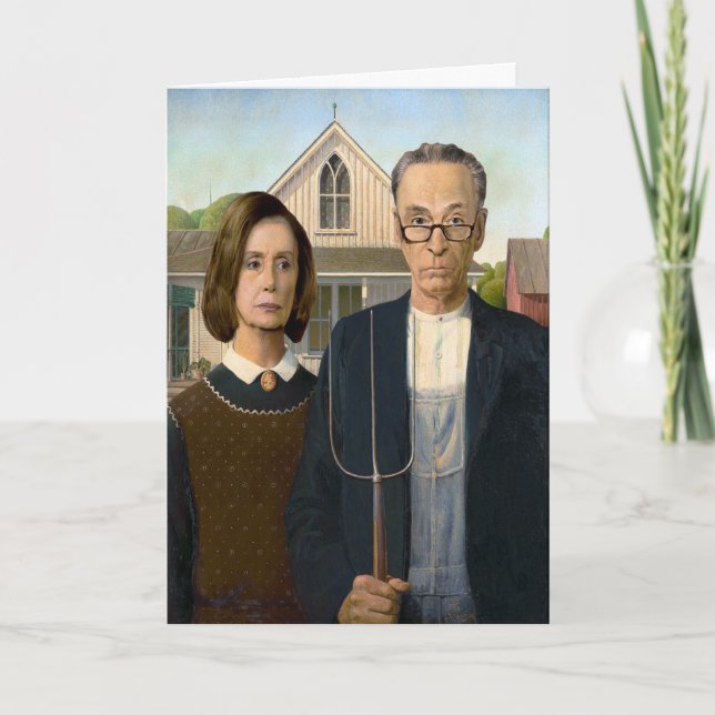 Pelosi och Schumer American Gothic Helgdag Card Helgkort (Framsida)