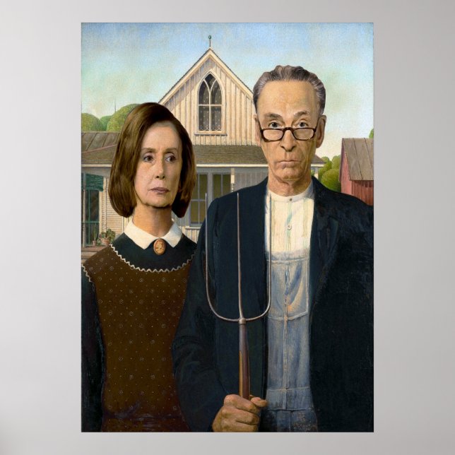 Pelosi och Schumer American Gothic Poster (Framsidan)