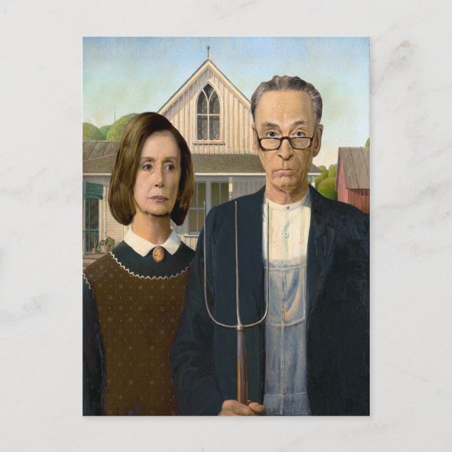 Pelosi och Schumer American Gothic Vykort (Framsida)