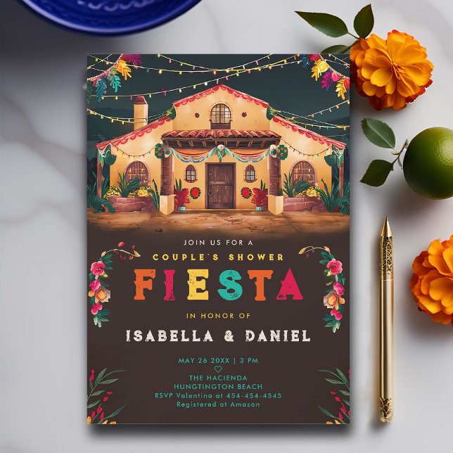 Pelstövel för Fiesta Coed Mexican Hacienda Bröllop Inbjudningar (rancho mexican wedding couple shower invitation fiesta hacienda watercolor earthy brown elegant coed)