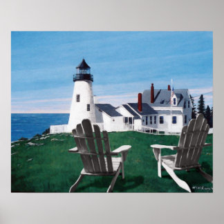 Pemaquid Light och två stolar Giclee Print/Poster Poster