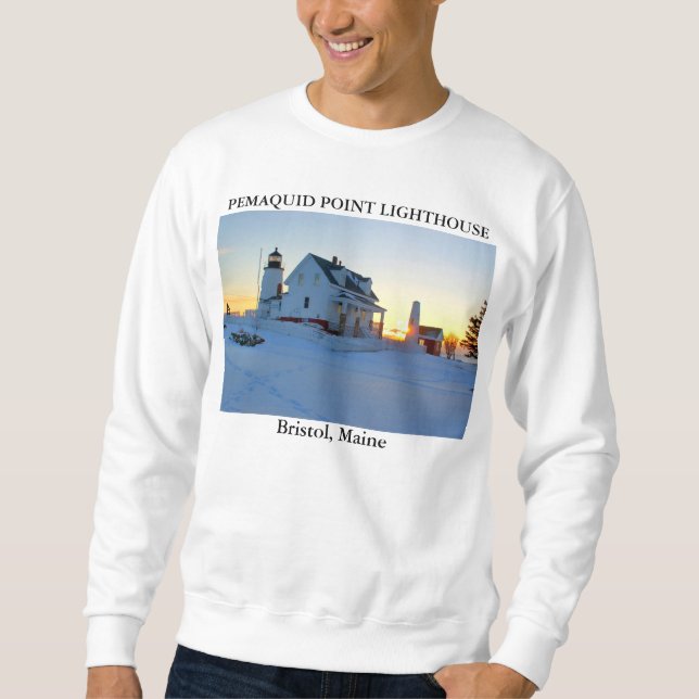 Pemaquid pekar fyren, Bristol Maine Lång Ärmad Tröja (Framsida)