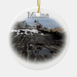 Pemaquid pekar fyren Maine Julgransprydnad Keramik