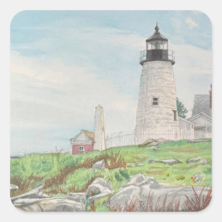 Pemaquid Point Akvarell Fyrkantigt Klistermärke