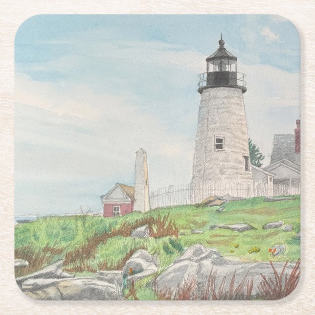 Pemaquid Point Akvarell Underlägg Papper Kvadrat (Framsidan)